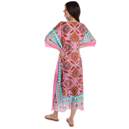 Coral Multi Block Printed Cotton Caftan