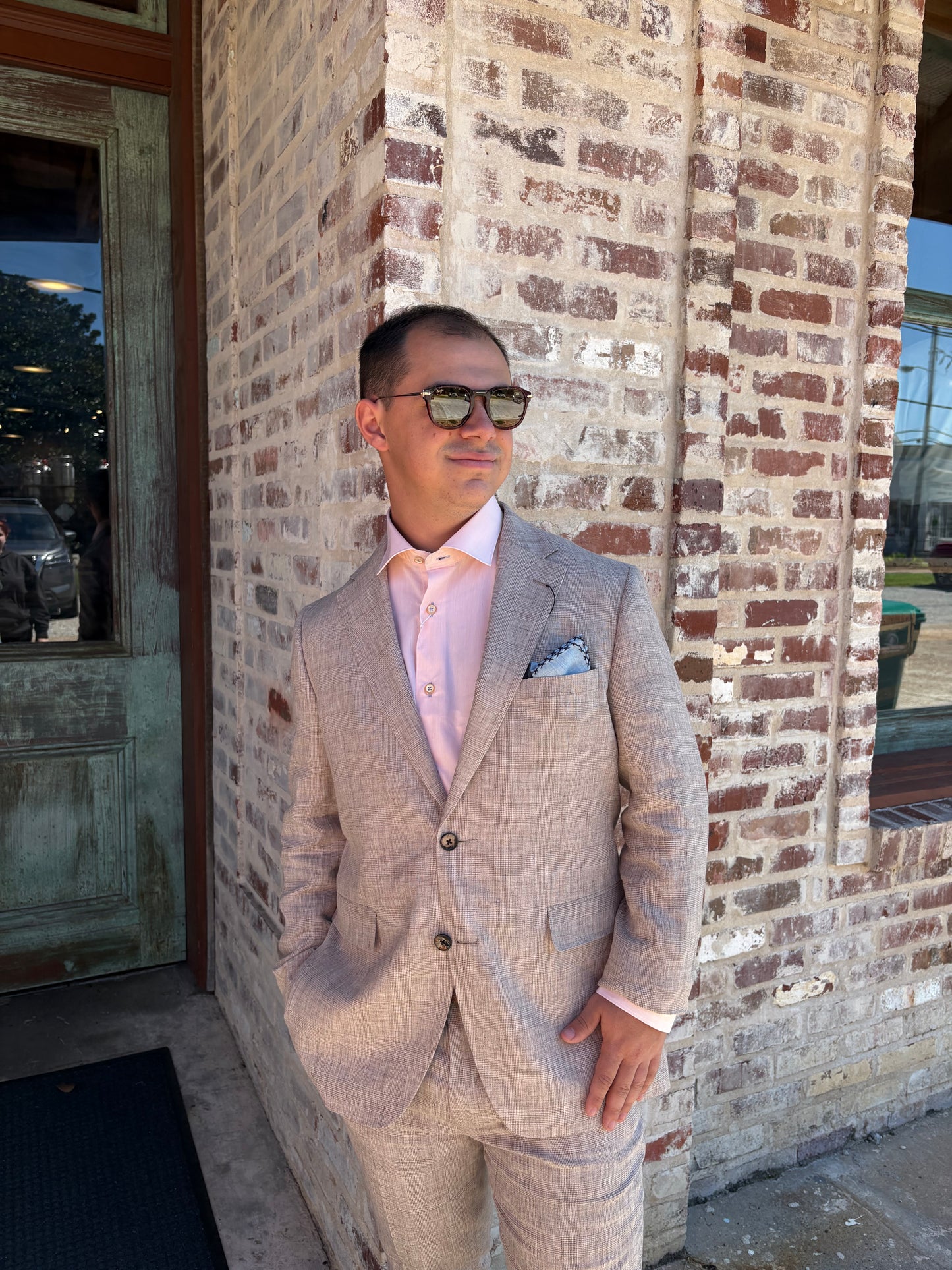Giles & Jasper Tan Plaid Linen Suit