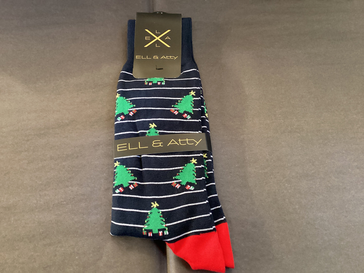 Navy Striped Christmas Tree Socks