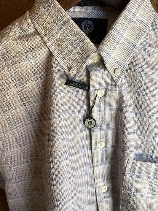 Tan/Blue Windowpane Seersucker Sport Shirt
