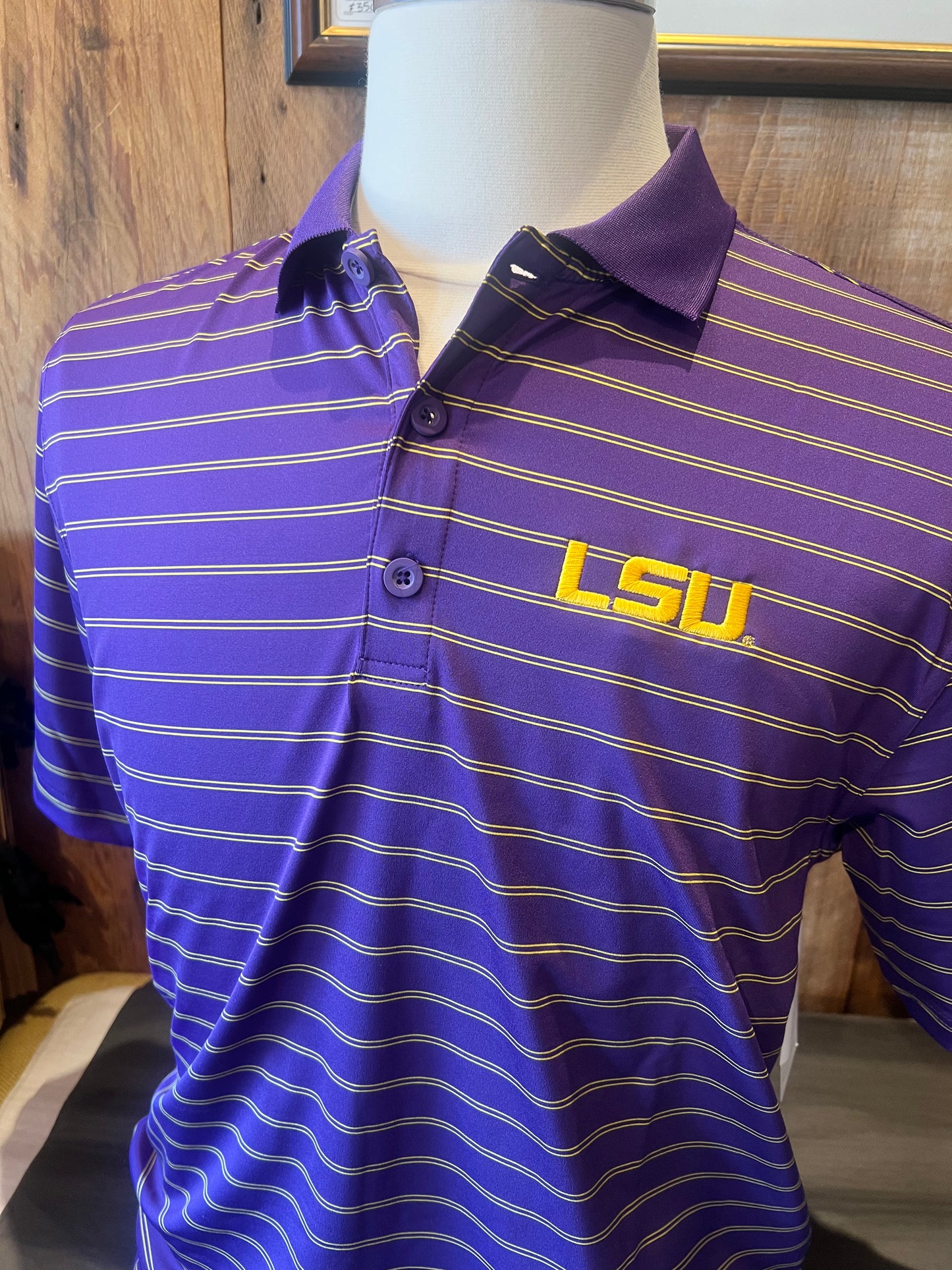 LSU Striped Performance Polo