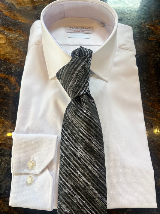 Bruno Piattelli Black and Grey Distressed Stripe Silk Tie