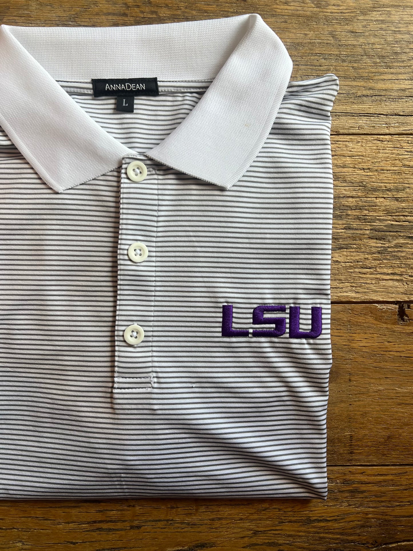 LSU Micro Stripe Performance Polo- White