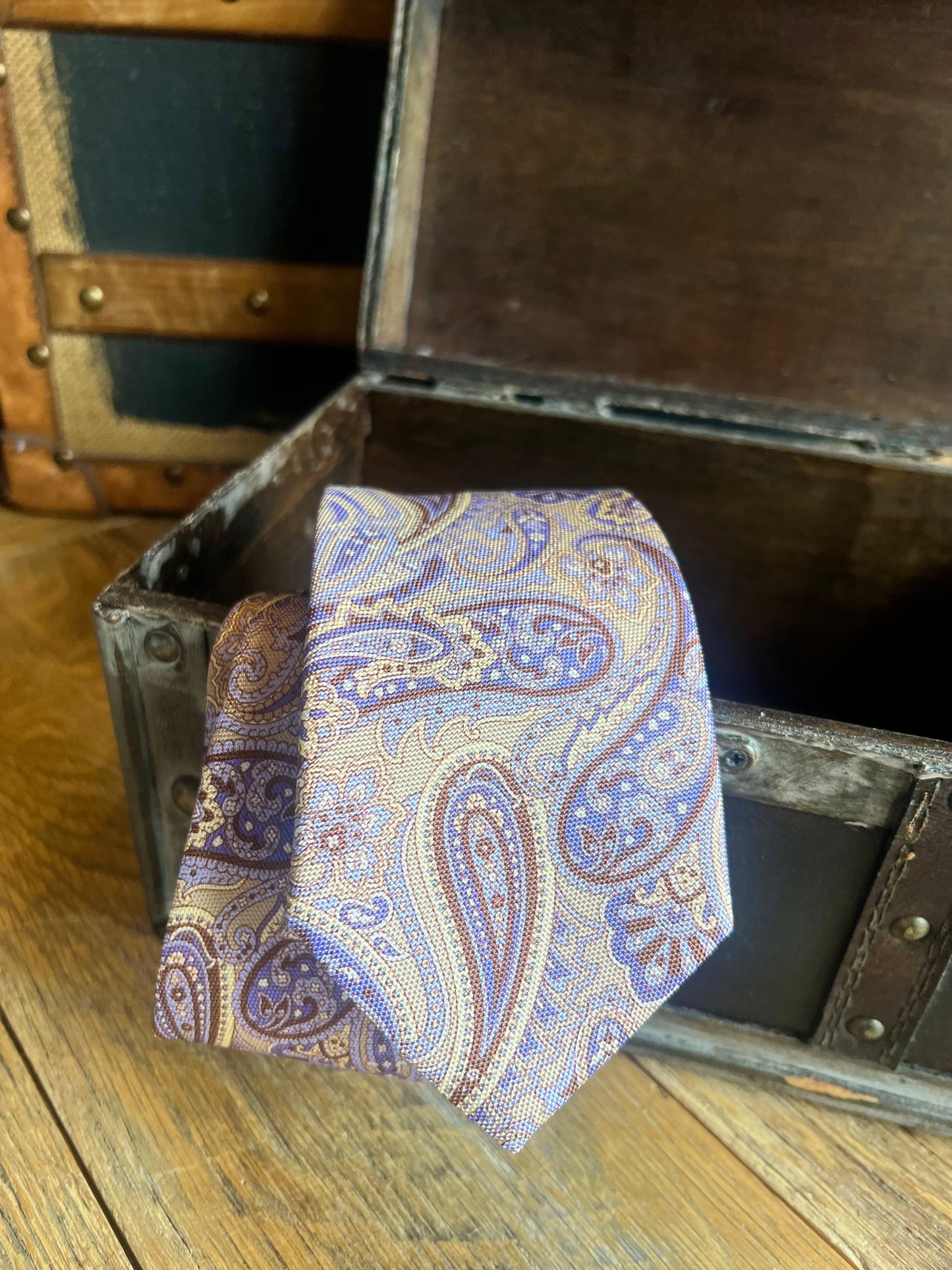 Beige Purple Paisley Silk Tie