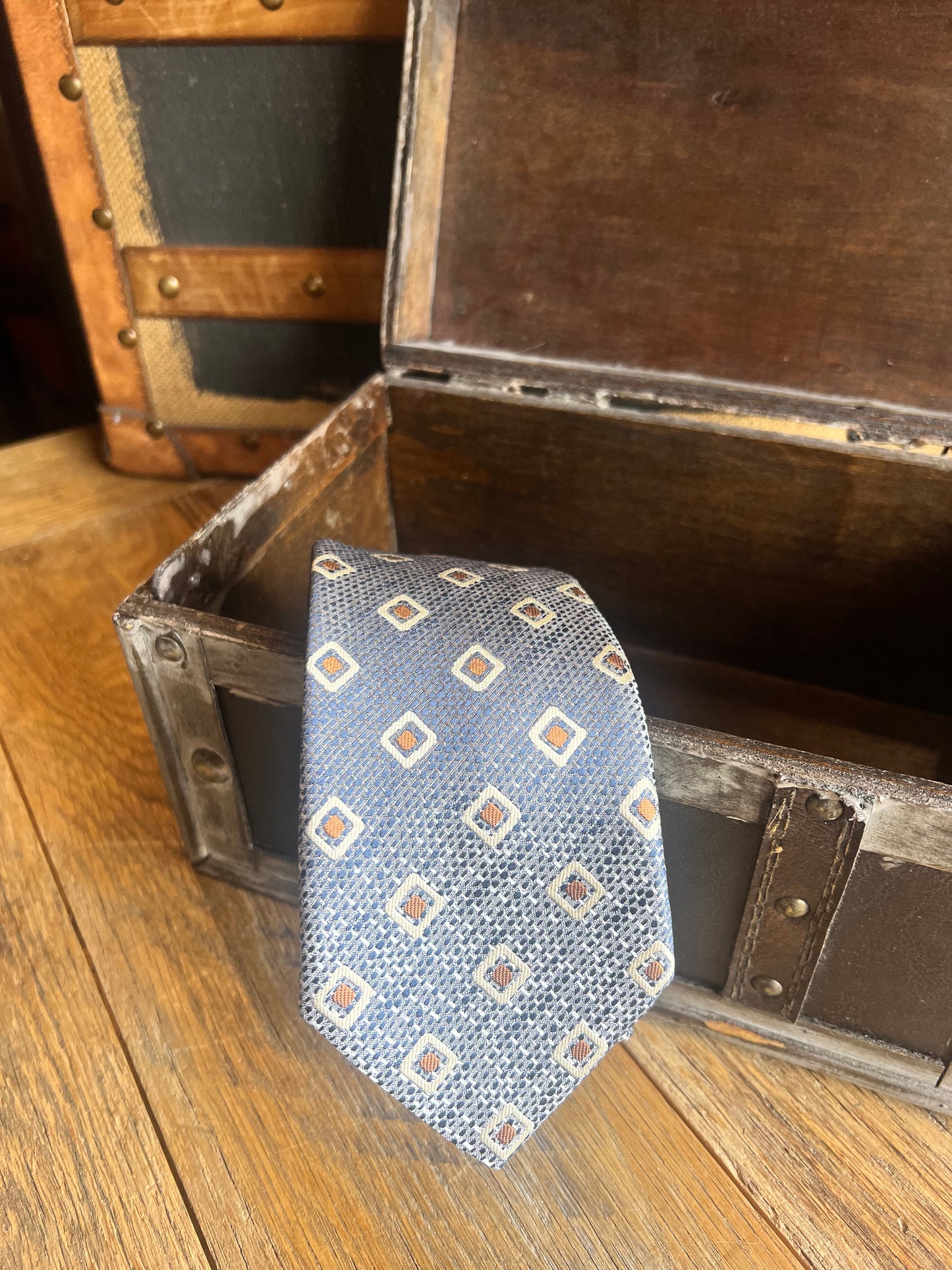 Navy Brown Retro Silk Tie