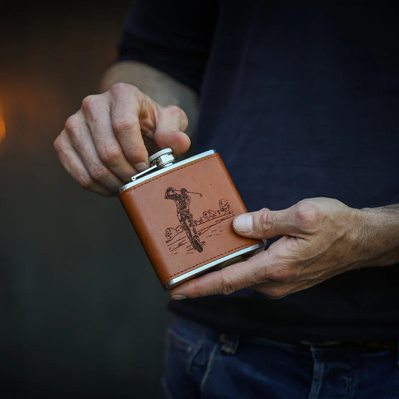 Leather Hip Flask Golf