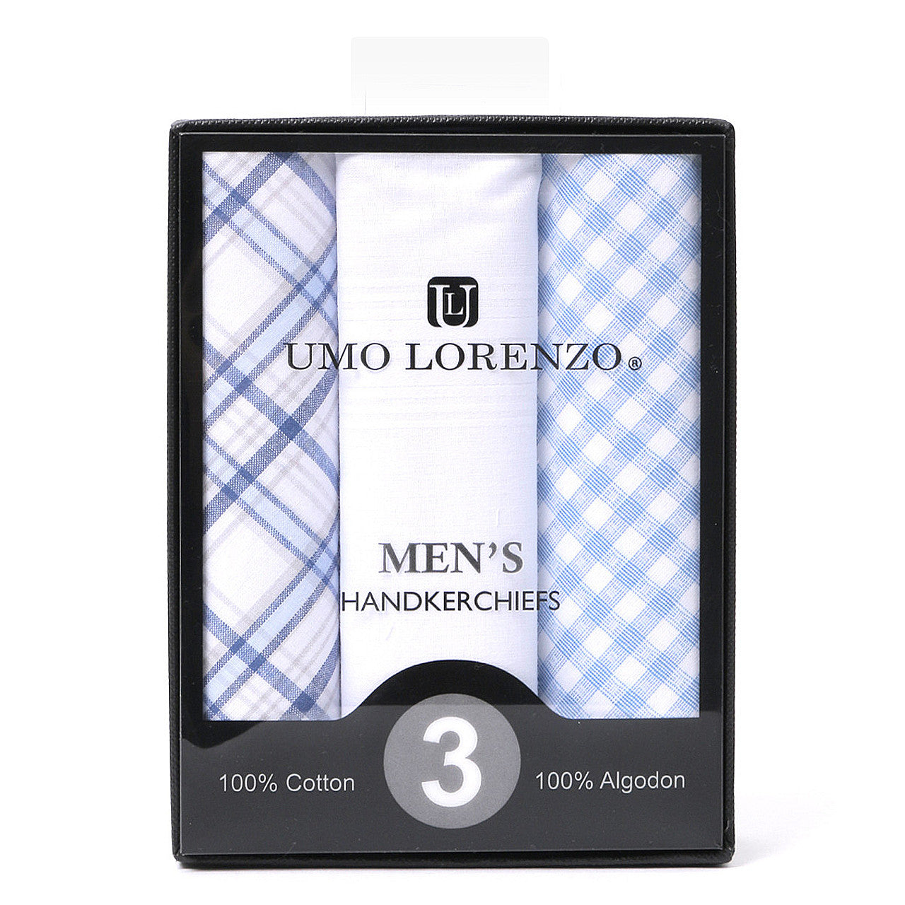 Men's Cotton Solid & Plaid Blue Handkerchiefs 3 Pc Set