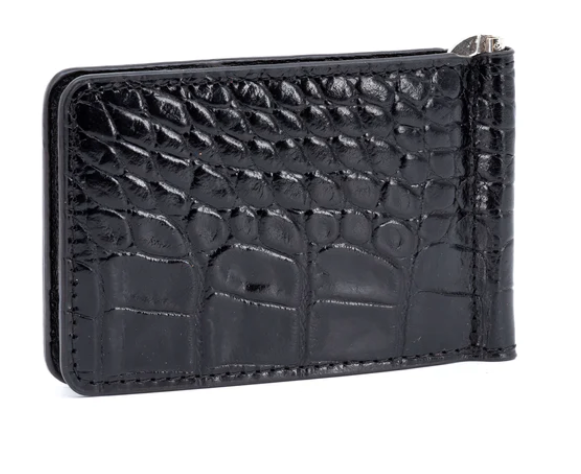 Anthony Alligator Grain Leather Credit Card Money Clip - Black