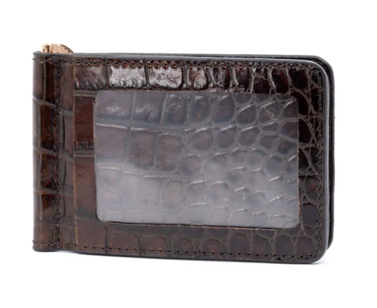 Anthony Alligator Grain Leather Credit Card Money Clip - Brown
