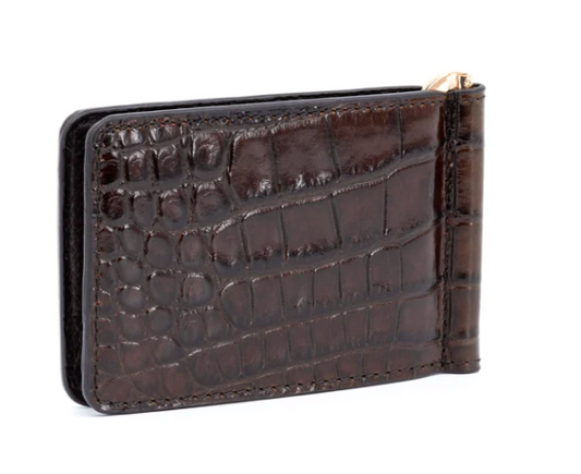 Anthony Alligator Grain Leather Credit Card Money Clip - Brown