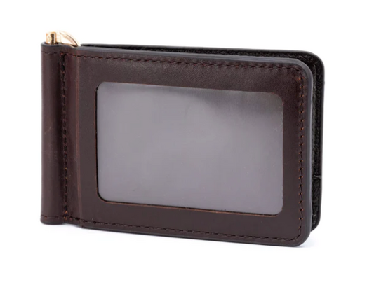 Edward Saddle Leather Credit Card Money Clip - Chocolate
