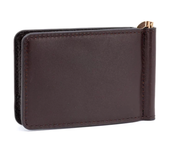 Edward Saddle Leather Credit Card Money Clip - Chocolate