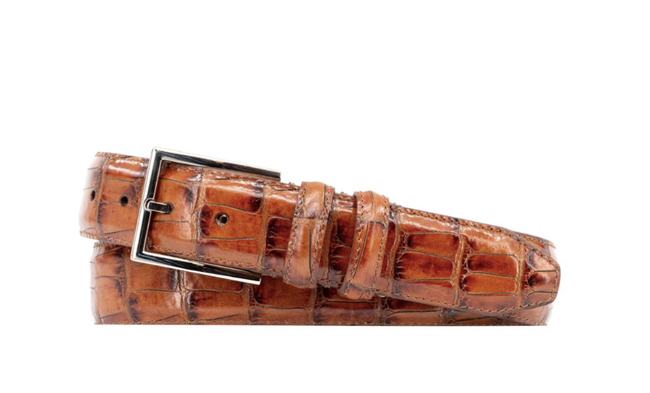 Alexander Alligator Grain Italian Calf Leather Belt - Chestnut