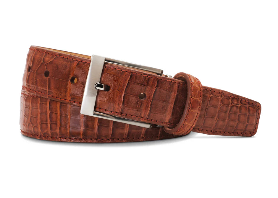 Cognac Caiman Belly Crocodile Belt - CUSTOM