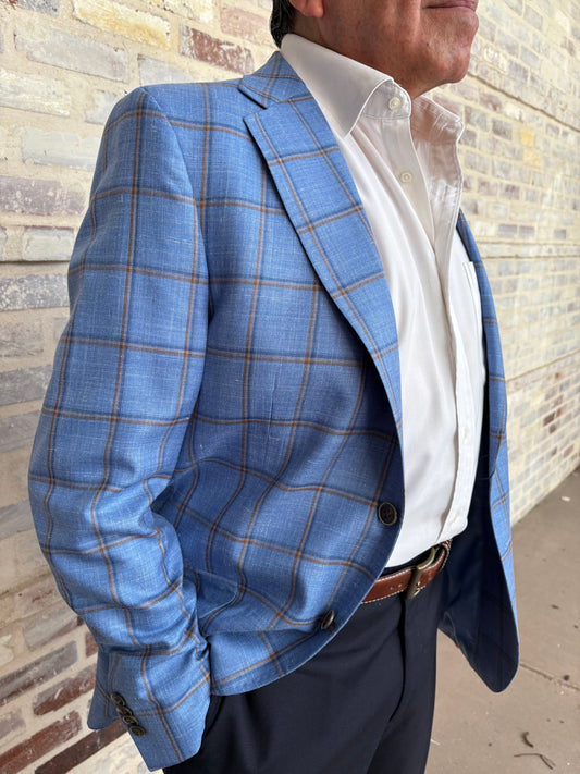 Peter Millar Harrison Blue with Brown Windowpane Sports Coat