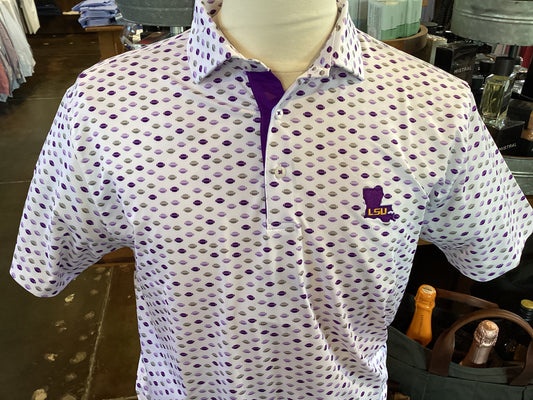 LSU White Pigskin Print Polo