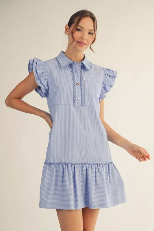 Ruffle Cap Pinstripe Dress