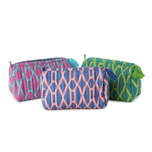Bamboo Printed Cotton Quilted Cosmetic Bag