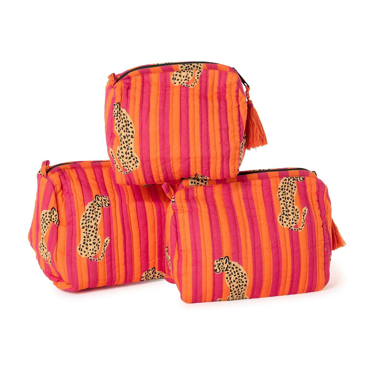 Pink Stripe Cheetah Cosmetic Pouches