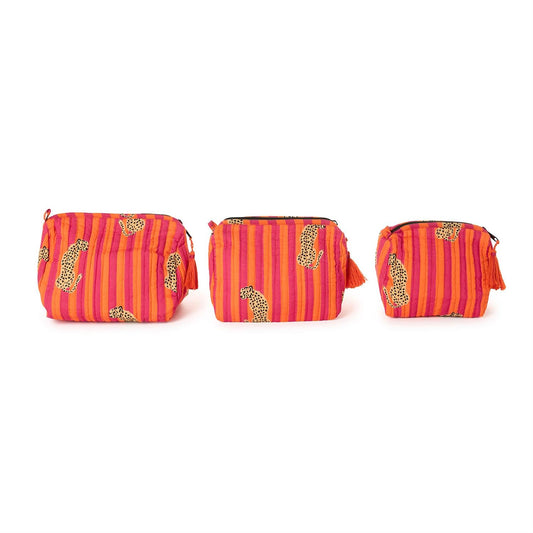 Pink Stripe Cheetah Cosmetic Pouches