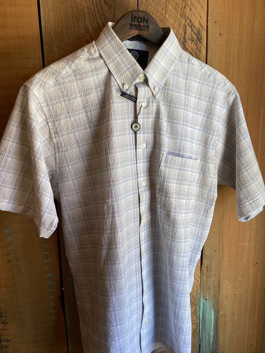 Tan/Blue Windowpane Seersucker Sport Shirt