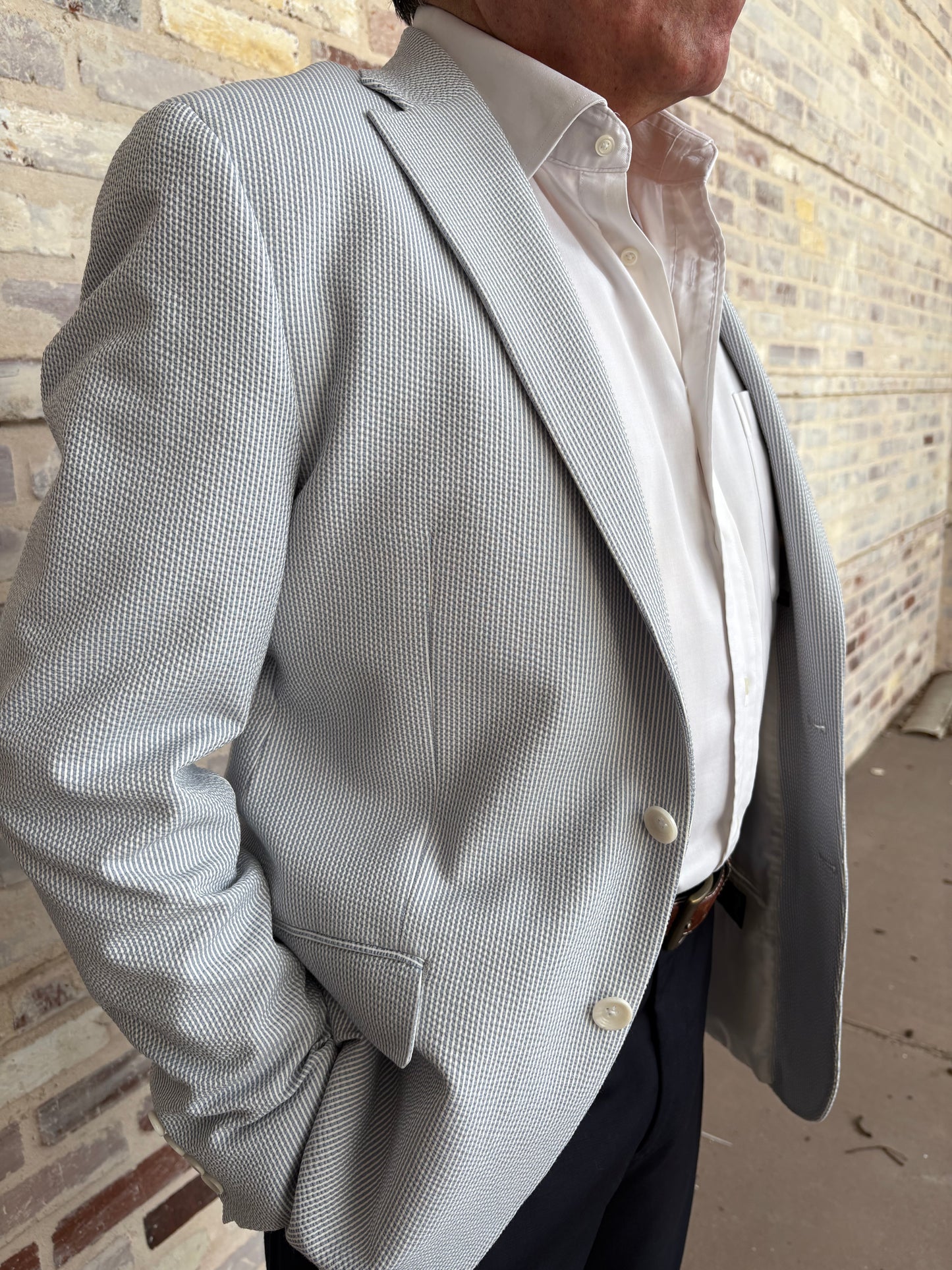 TailoRed Grey/White Stripped Seersucker Sports Coat