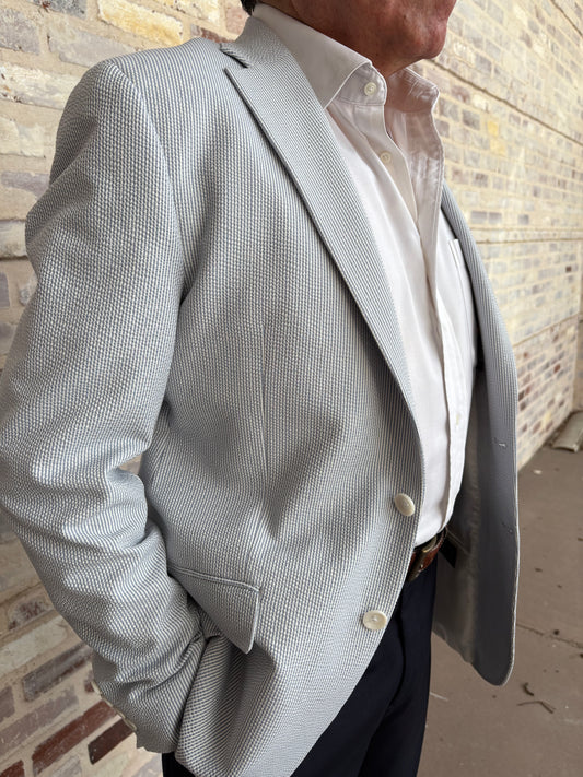 TailoRed Grey/White Stripped Seersucker Sports Coat