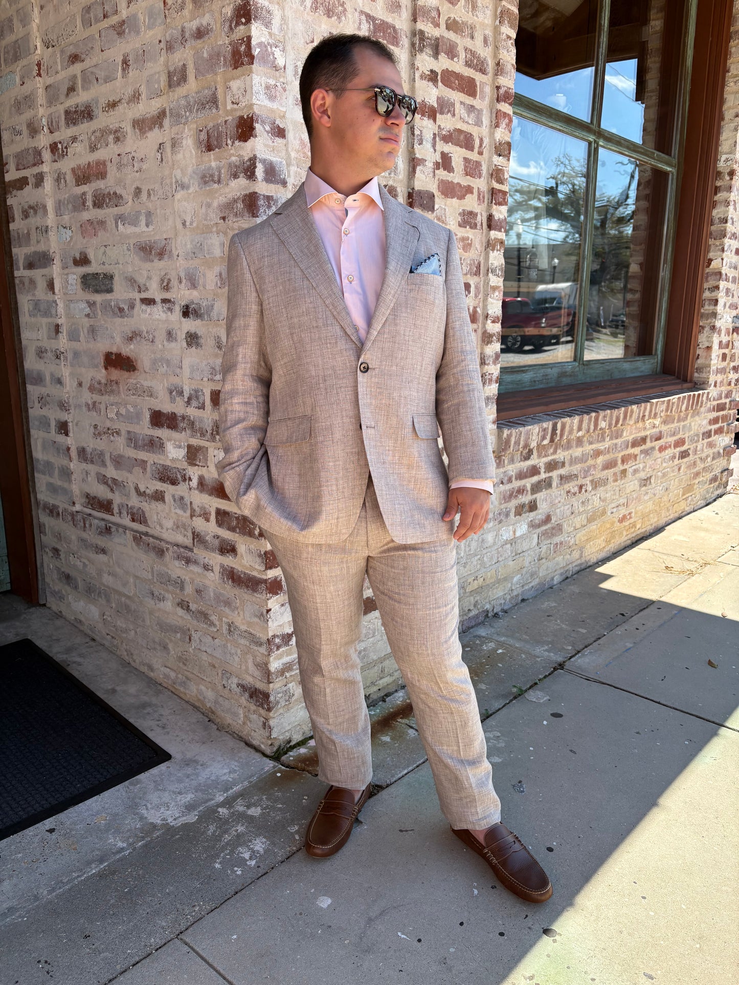 Giles & Jasper Tan Plaid Linen Suit