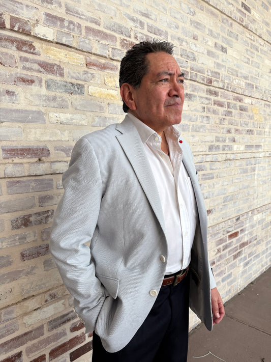 TailoRed Grey/White Stripped Seersucker Sports Coat
