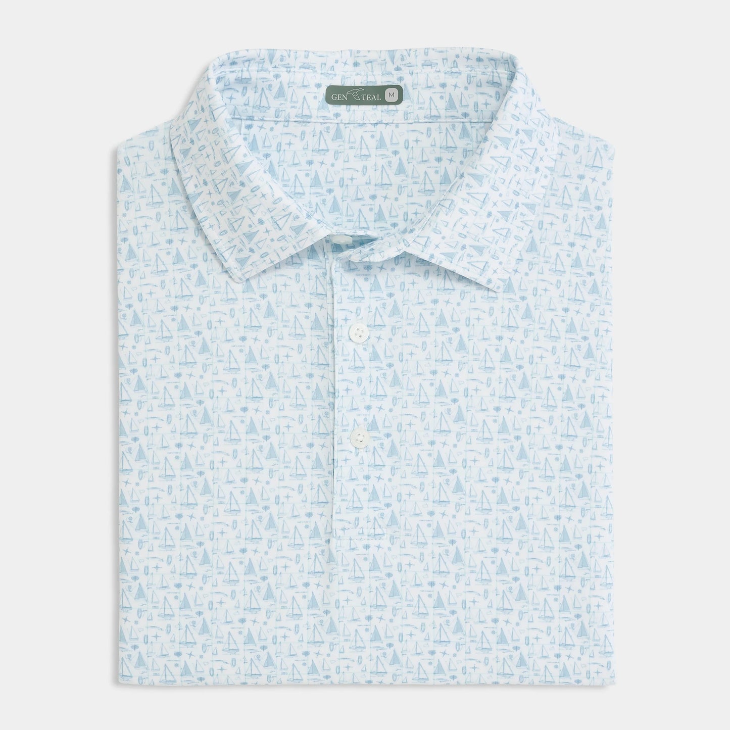 Vintage Blue Mariner's Blueprint Printed Performance Polo