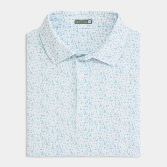 Vintage Blue Mariner's Blueprint Printed Performance Polo