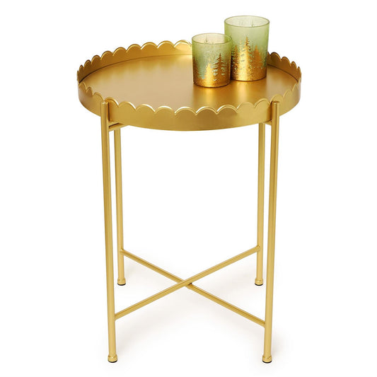 Gold Scallop Edge Round Side Accent Table