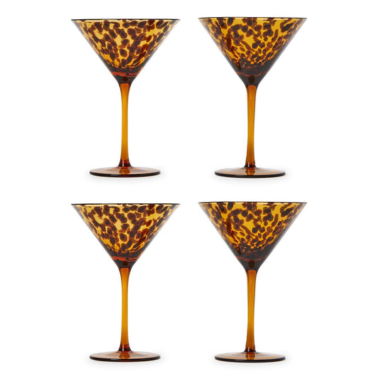 Set of 4 Tortoise Print Martini Glass
