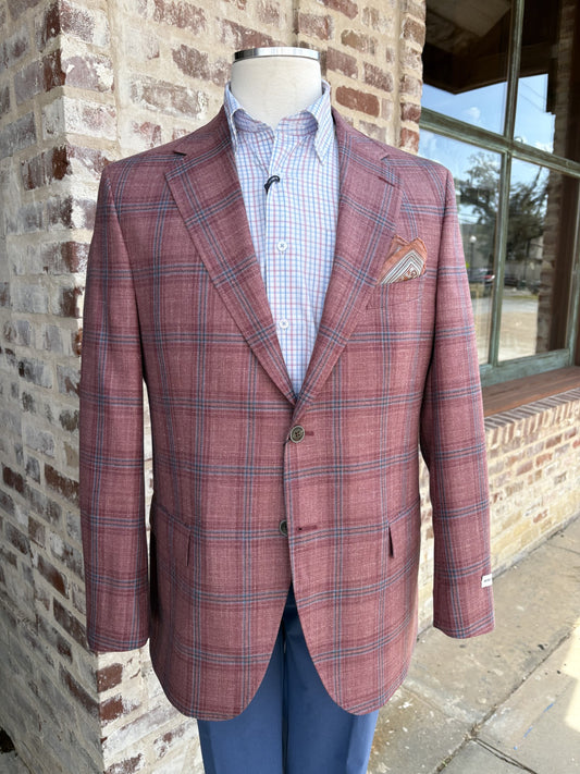 Peter Millar Harrison Chili Red Windowpane Sports Coat