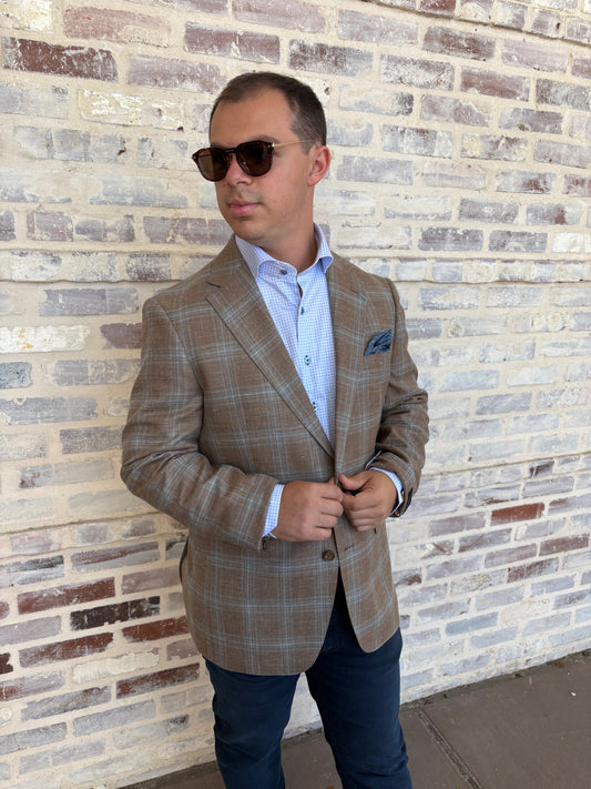 Giles & Jasper Copper/Blue Plaid Sport Coat