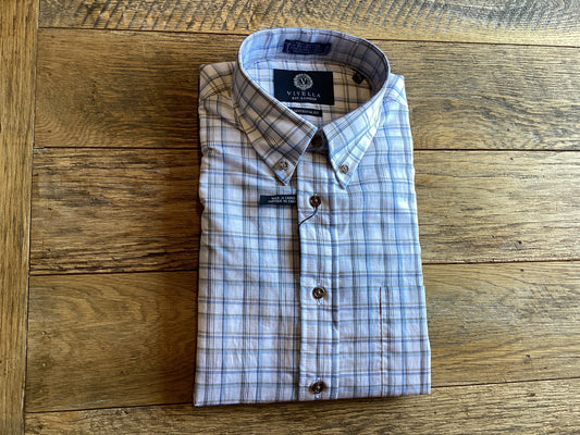 Light Blue Linen Blend Plaid Sport Shirt
