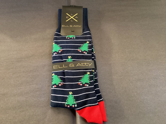Navy Striped Christmas Tree Socks