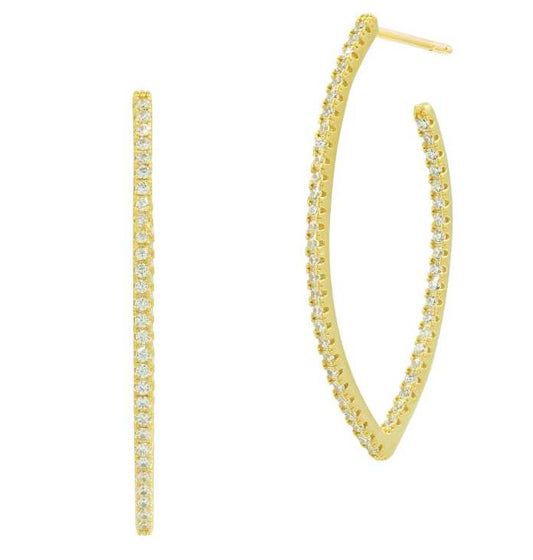 Signature Allover Pavé Pointed Hoop Earrings 14K