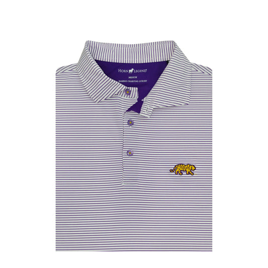 LSU Walking Bengal White 1/4 Stripe Performance Polo