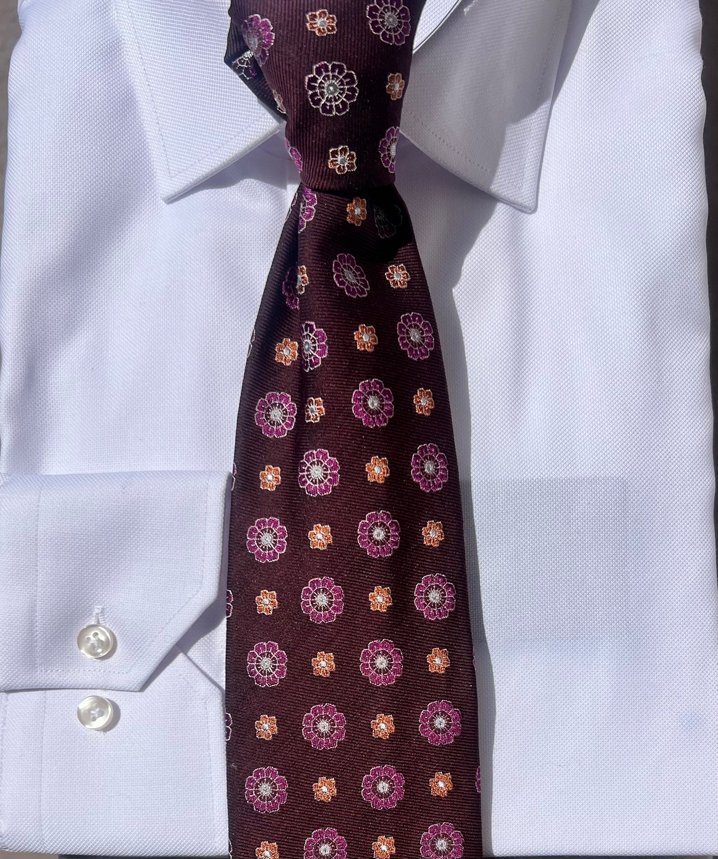 Wine Fuchsia Beige Silk Necktie