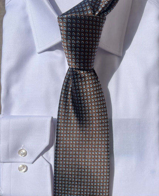 Brown Light Blue Silk Necktie