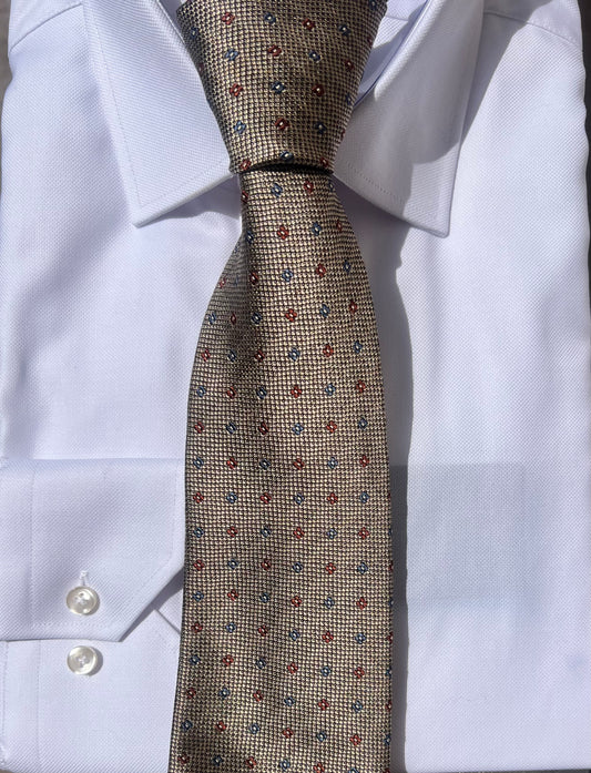 Beige Rust Silk Cotton Necktie