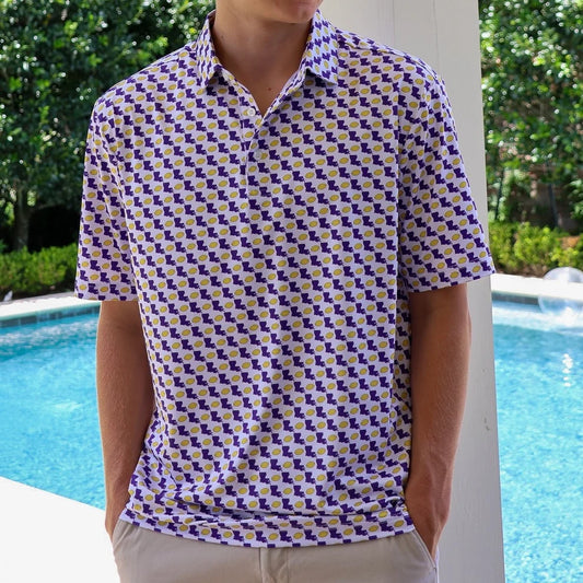 Louisiana Football Icon Polo-White & Purple