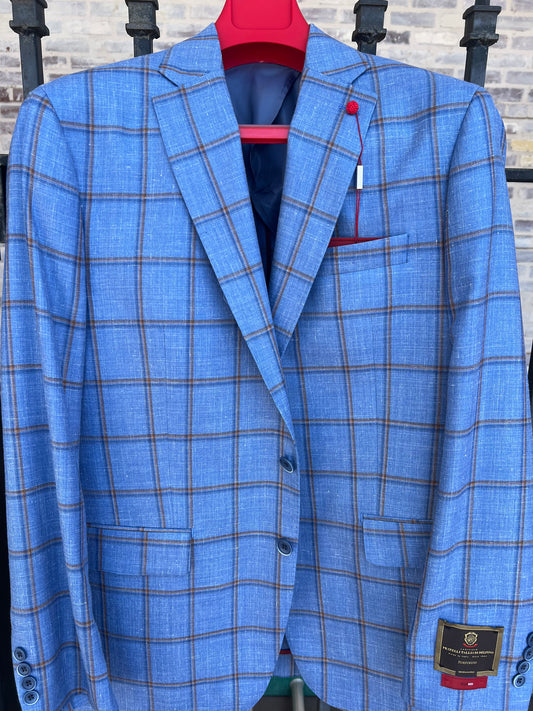 Gregory Blue/Peach Windowpane Sport Coat