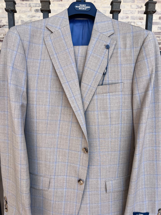 Tan/Blue Windowpane Suit