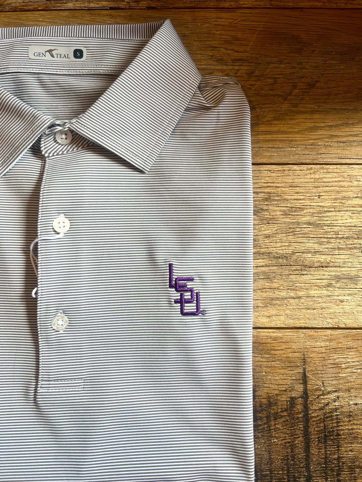 LSU Interlocking Club Pinstripe Performance Polo