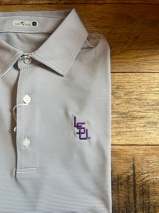 LSU Interlocking Club Pinstripe Performance Polo