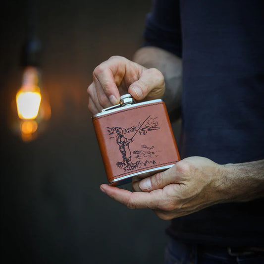 Leather Hip Flask Fishing