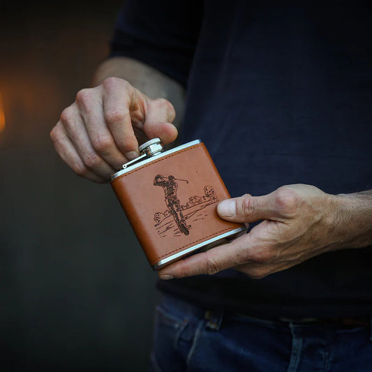 Leather Hip Flask Golf