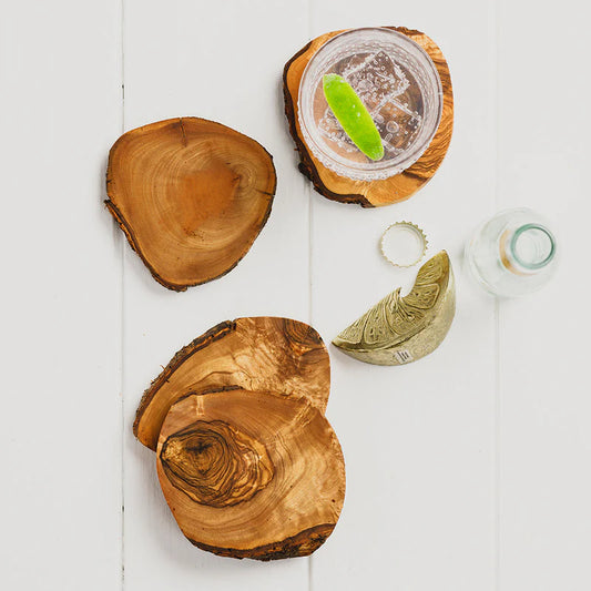 Olive Wood Rustic Coaster Set